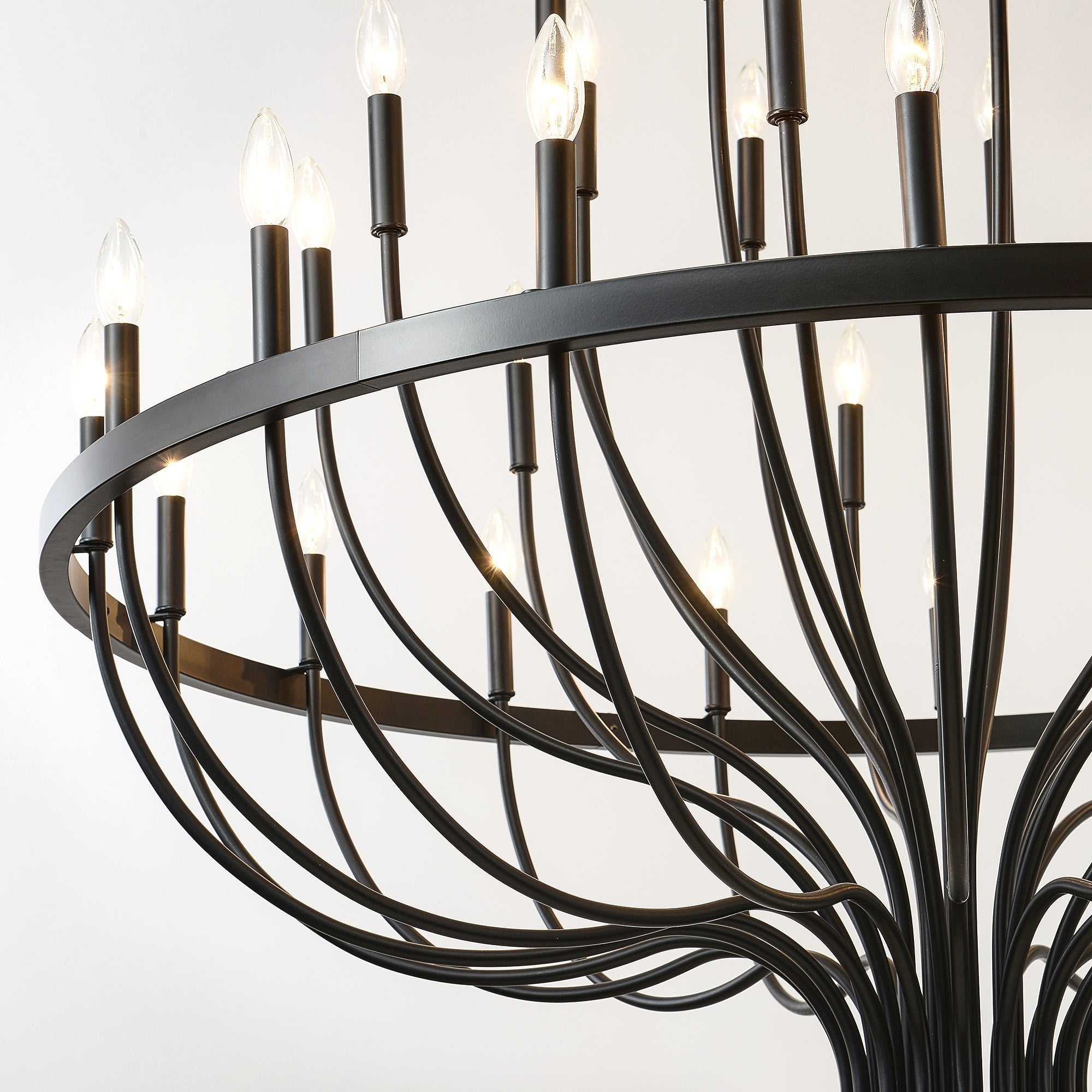 Chandelier 36-Light Black Industrial Iron Candle Farmhouse Pendant