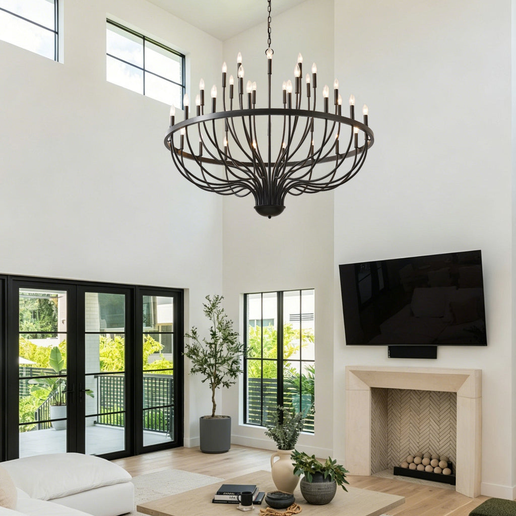 Chandelier 36-Light Black Industrial Iron Candle Farmhouse Pendant