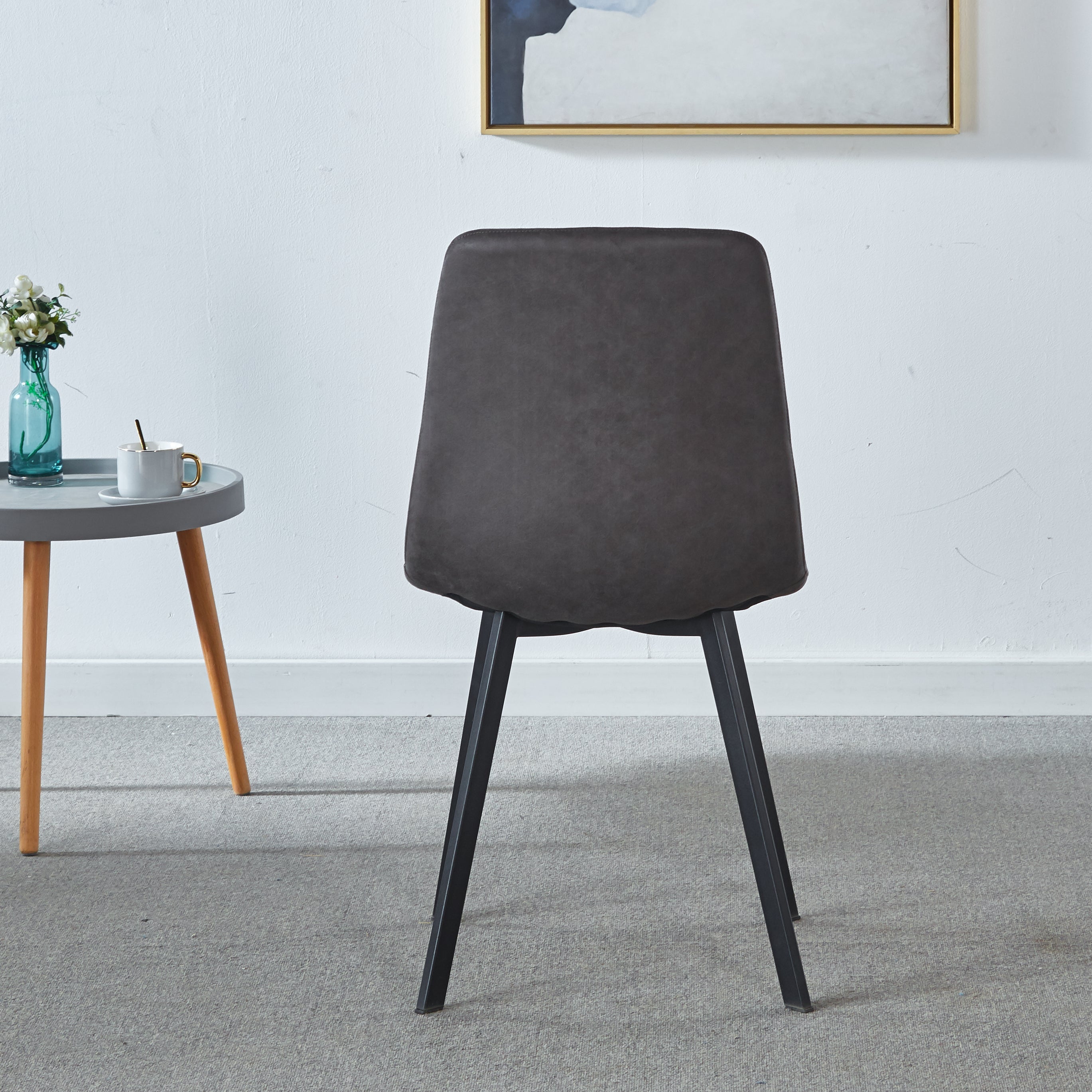 Dining Chair Mid-Century Modern Velvet Gray Metal Legs Set of 2