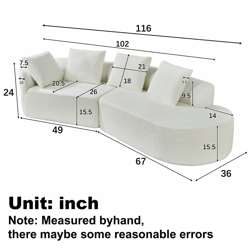 Sectional Sofa Modern Curved Pearl Upholstery 2-piece Right-Hand Chaise