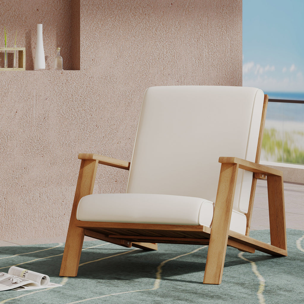 Outdoor Lounge Chair Adirondack Acacia Wood Beige Cushion 400 LB