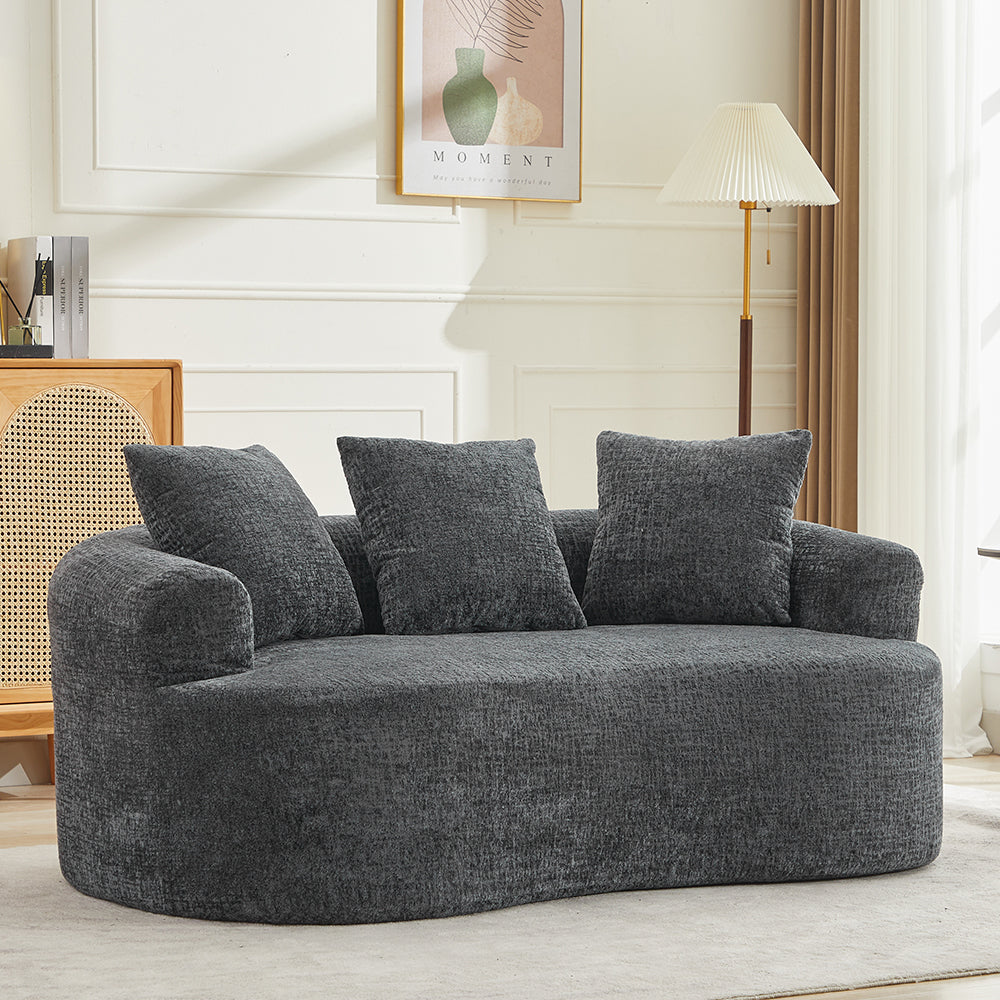 Loveseat Curved Chenille Deep Seat with 3 Pillows