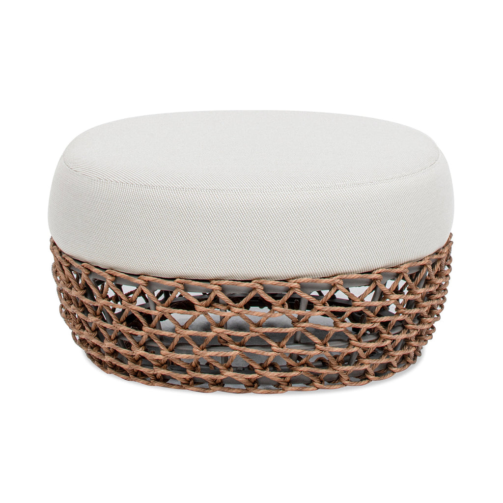 Outdoor Round Ottoman - Wheat Beige Cushion, Golden Brown Wicker Frame, 25in