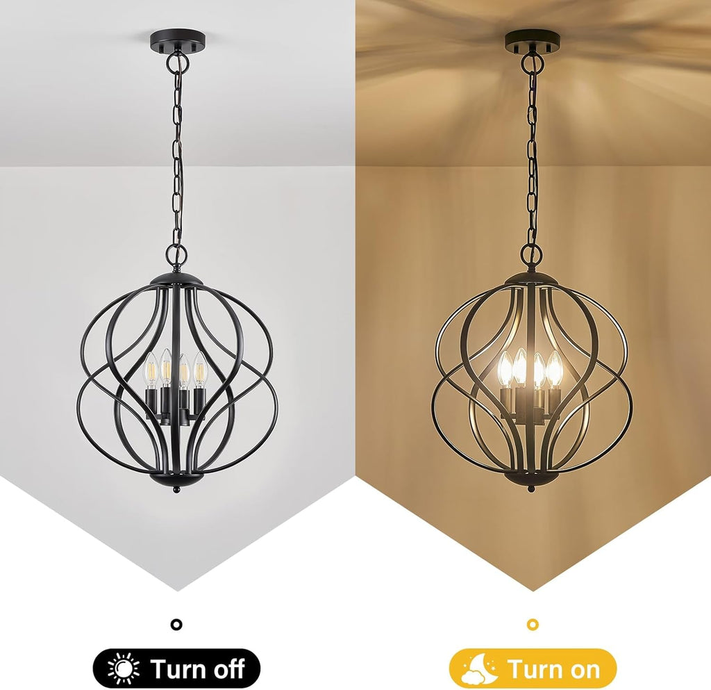 Black Four Light Geometric Pendant Chandelier Dining Room