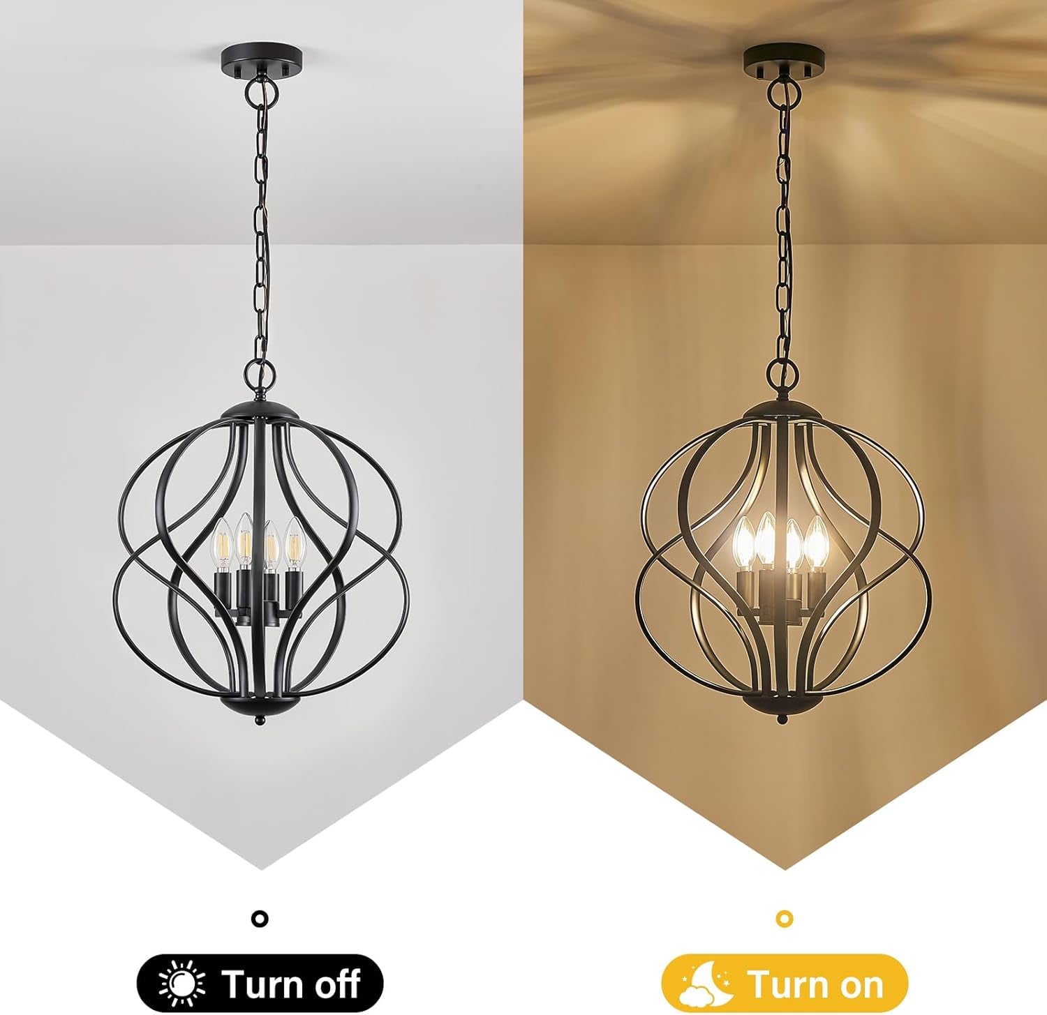 Black Four Light Geometric Pendant Chandelier Dining Room
