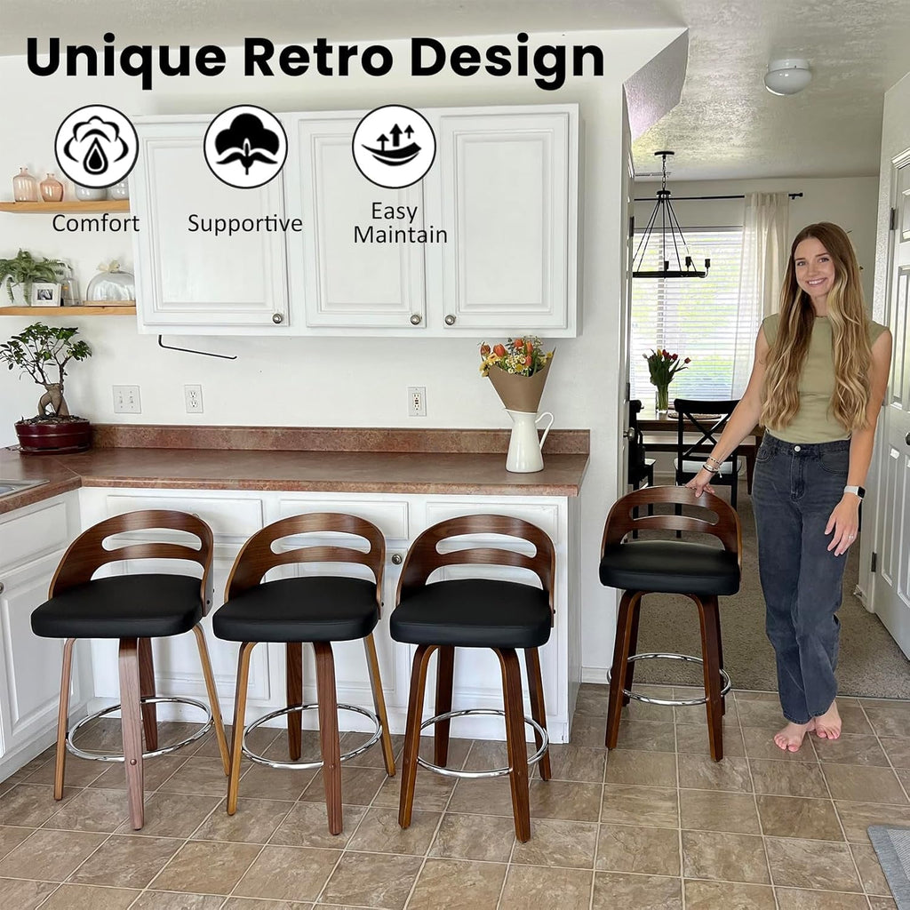 Bar Stools Set of 3 Swivel 30 Inch Beige Faux Leather