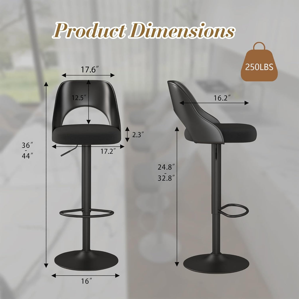 Bar Stools Set Of 3 Height Adjustable Swivel Black
