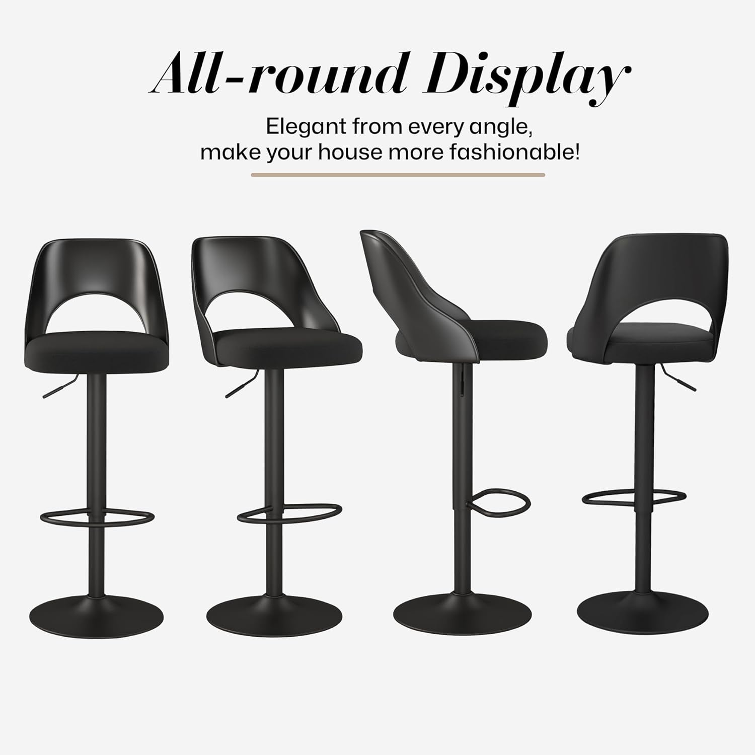 Bar Stools Set Of 3 Height Adjustable Swivel Black