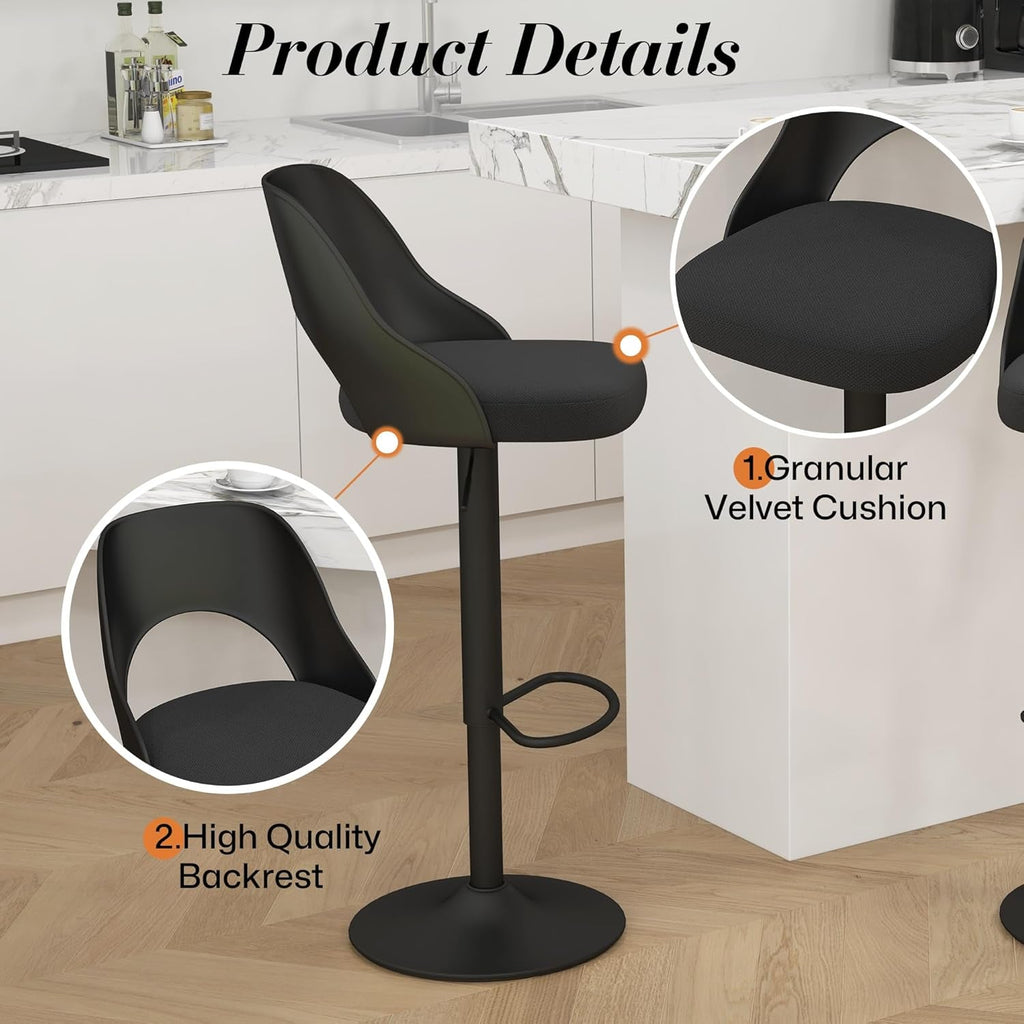 Bar Stools Set Of 3 Height Adjustable Swivel Black