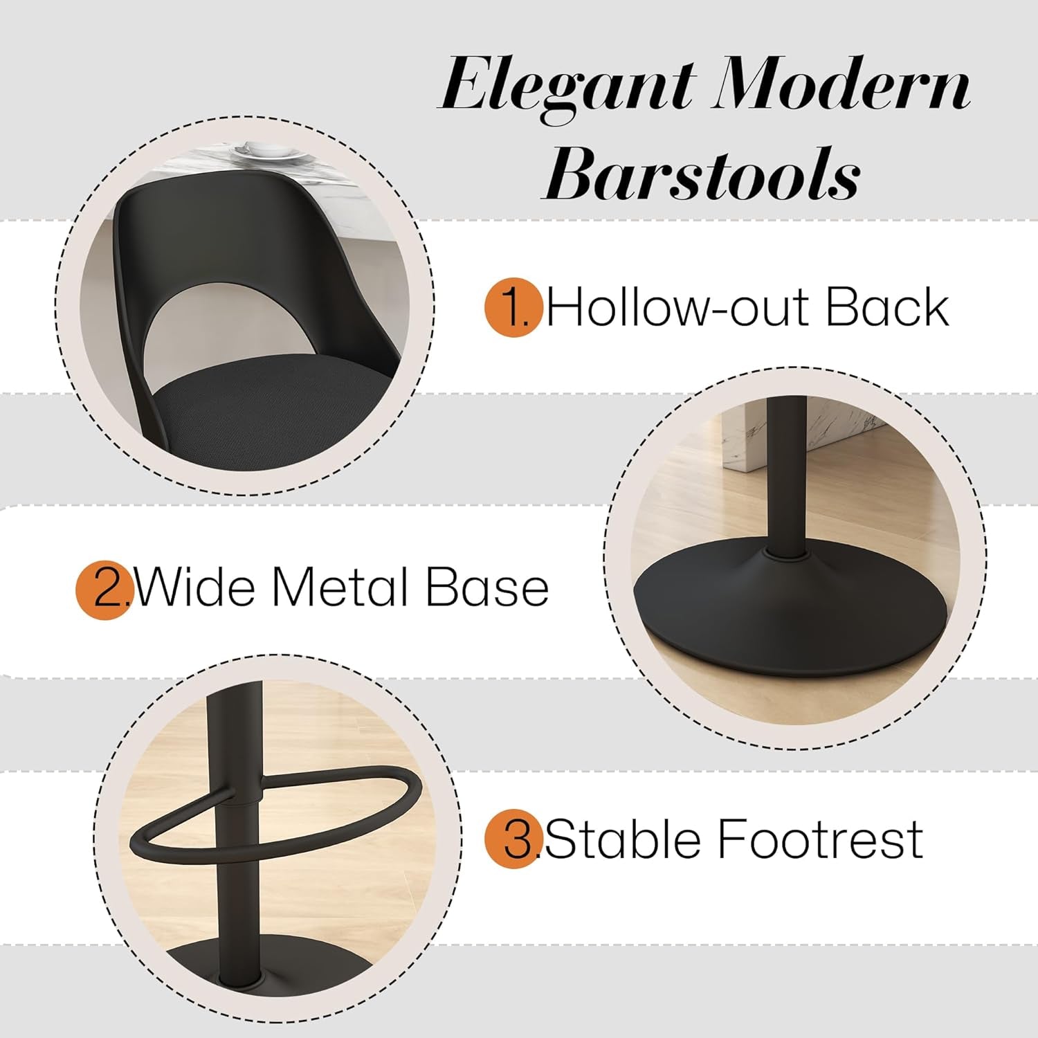 Bar Stools Set Of 3 Height Adjustable Swivel Black
