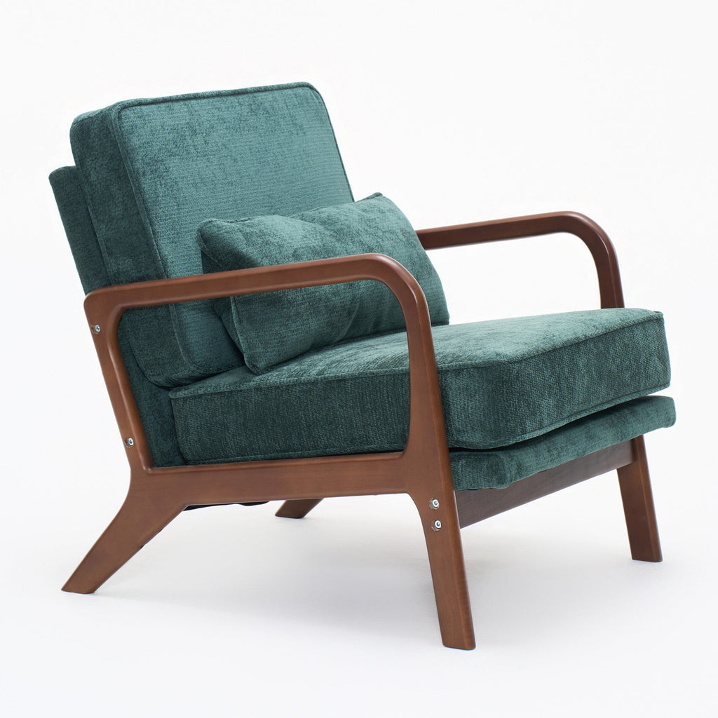 Lounge Chair Mid-Century Modern Dark Green Upholstered Lumbar Cushion