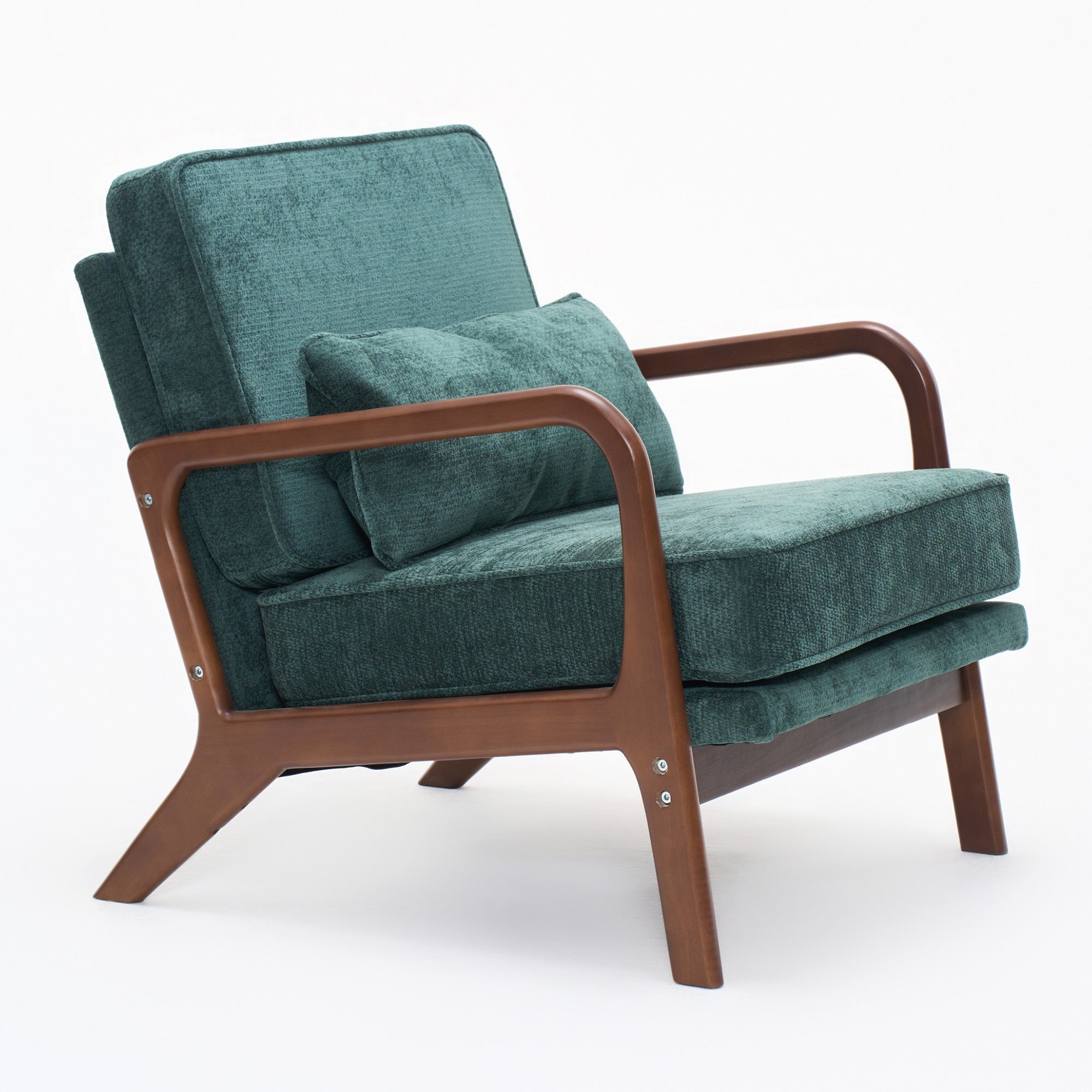 Lounge Chair Mid-Century Modern Dark Green Upholstered Lumbar Cushion