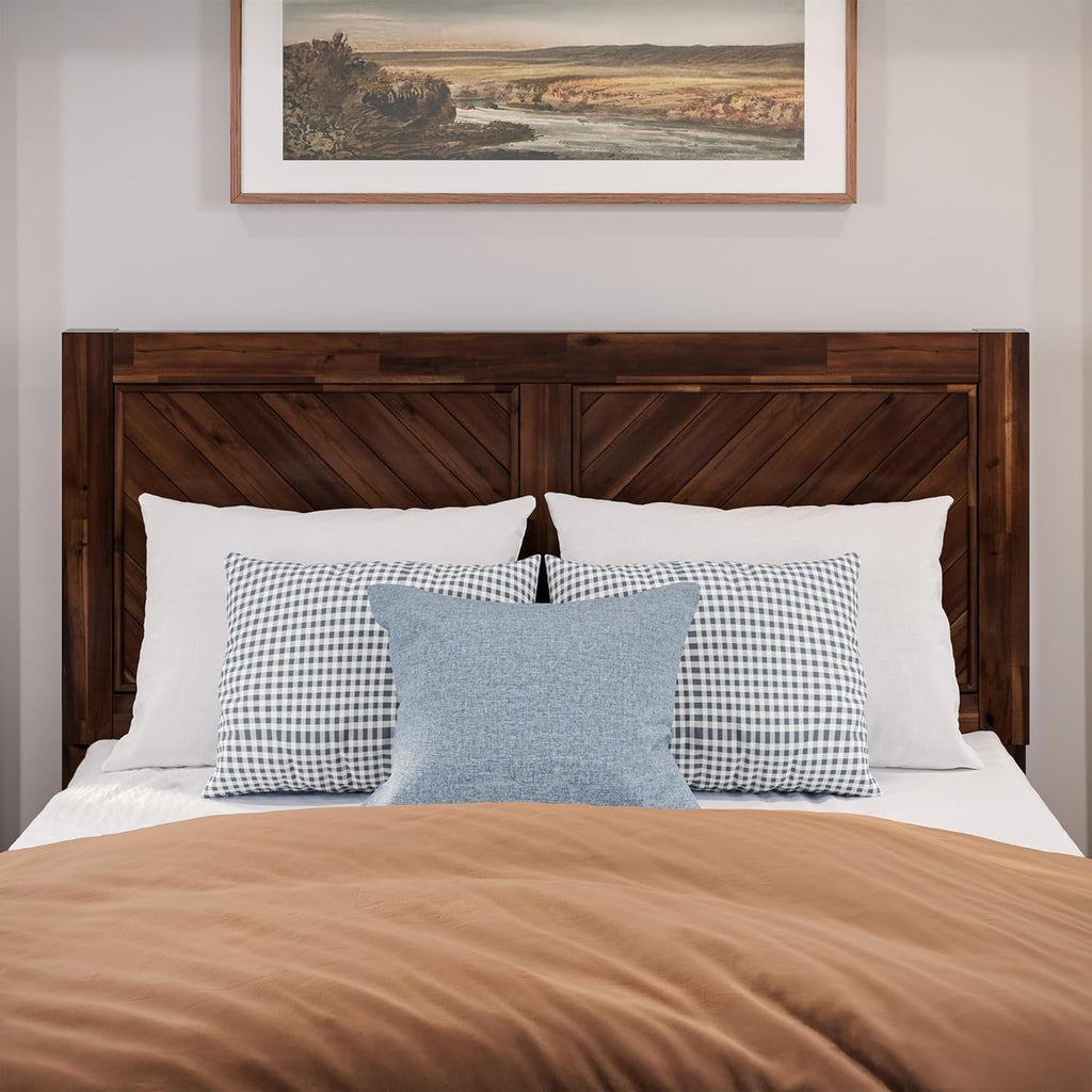 Rustic Solid Wood Headboard With USB Charging Station