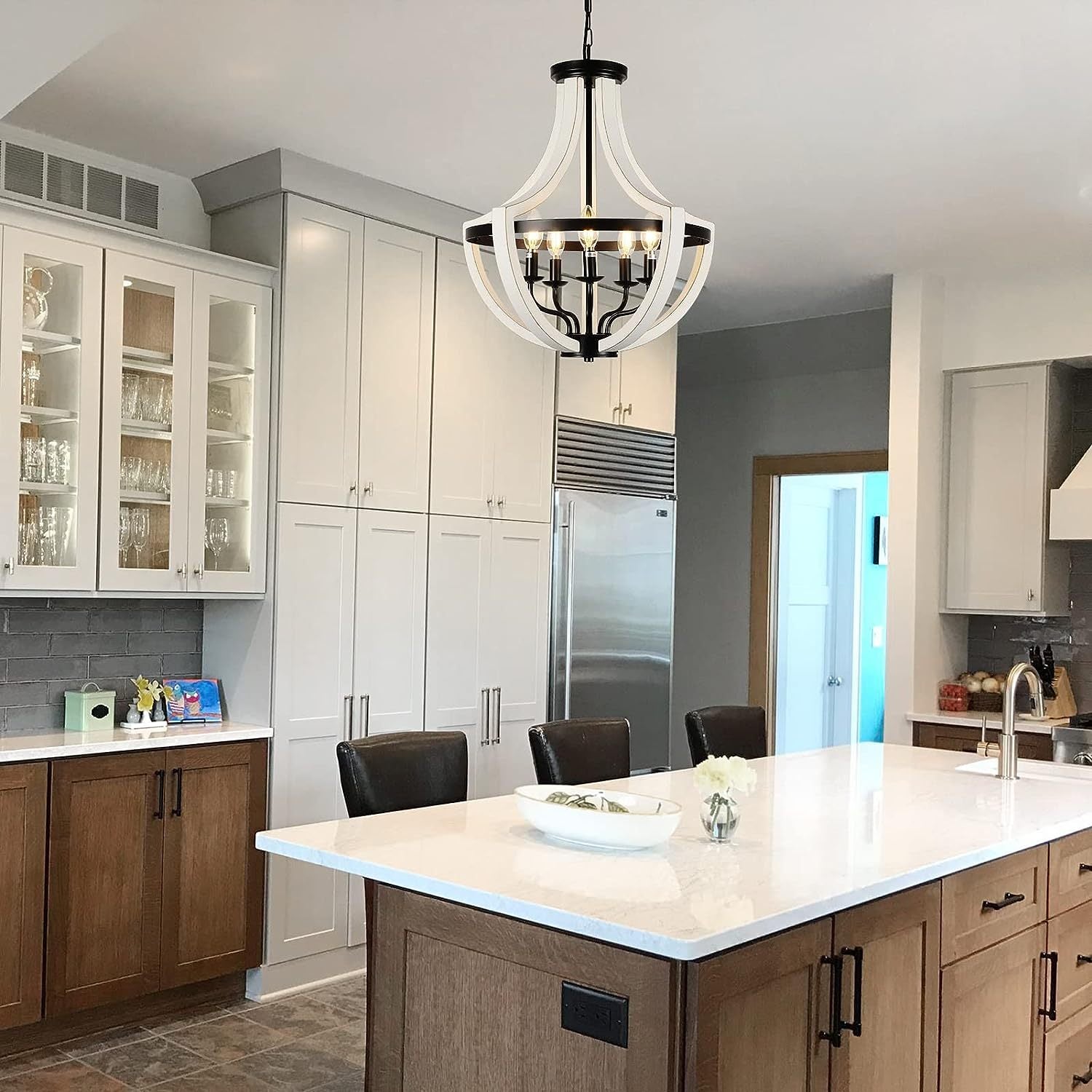 Modern White Solid Wood Chandelier