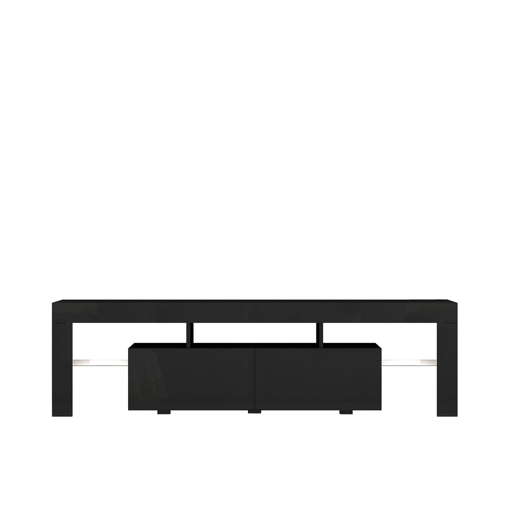 TV Stand High Gloss LED Black MDF Storage Cabinet Fits 65 In TV