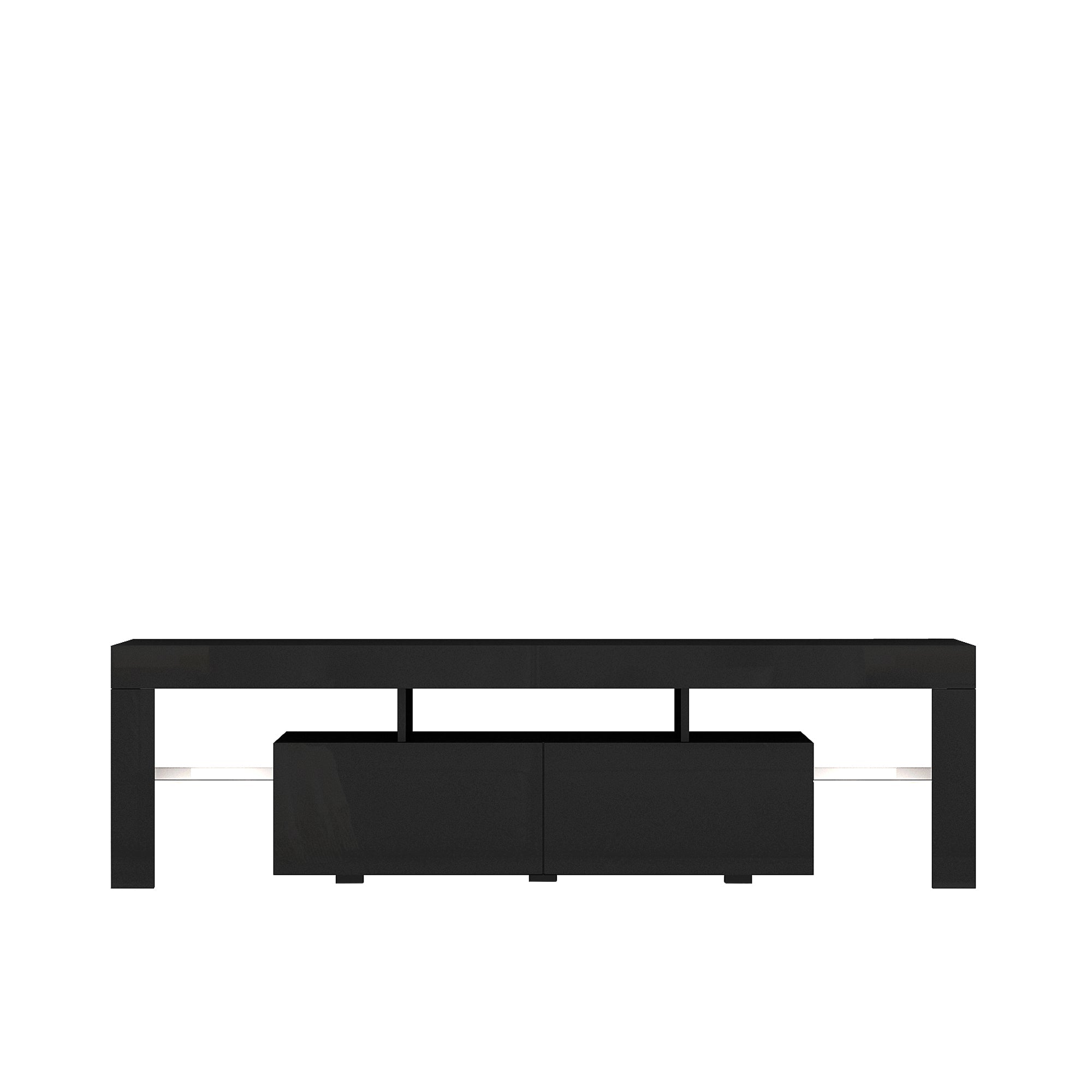 TV Stand High Gloss LED Black MDF Storage Cabinet Fits 65 In TV