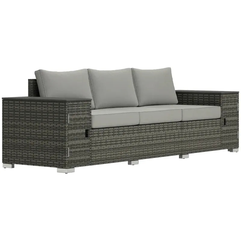 Outdoor Sofa Set Wicker Gray 3 Seat Storage Armrests 794 lb Capacity