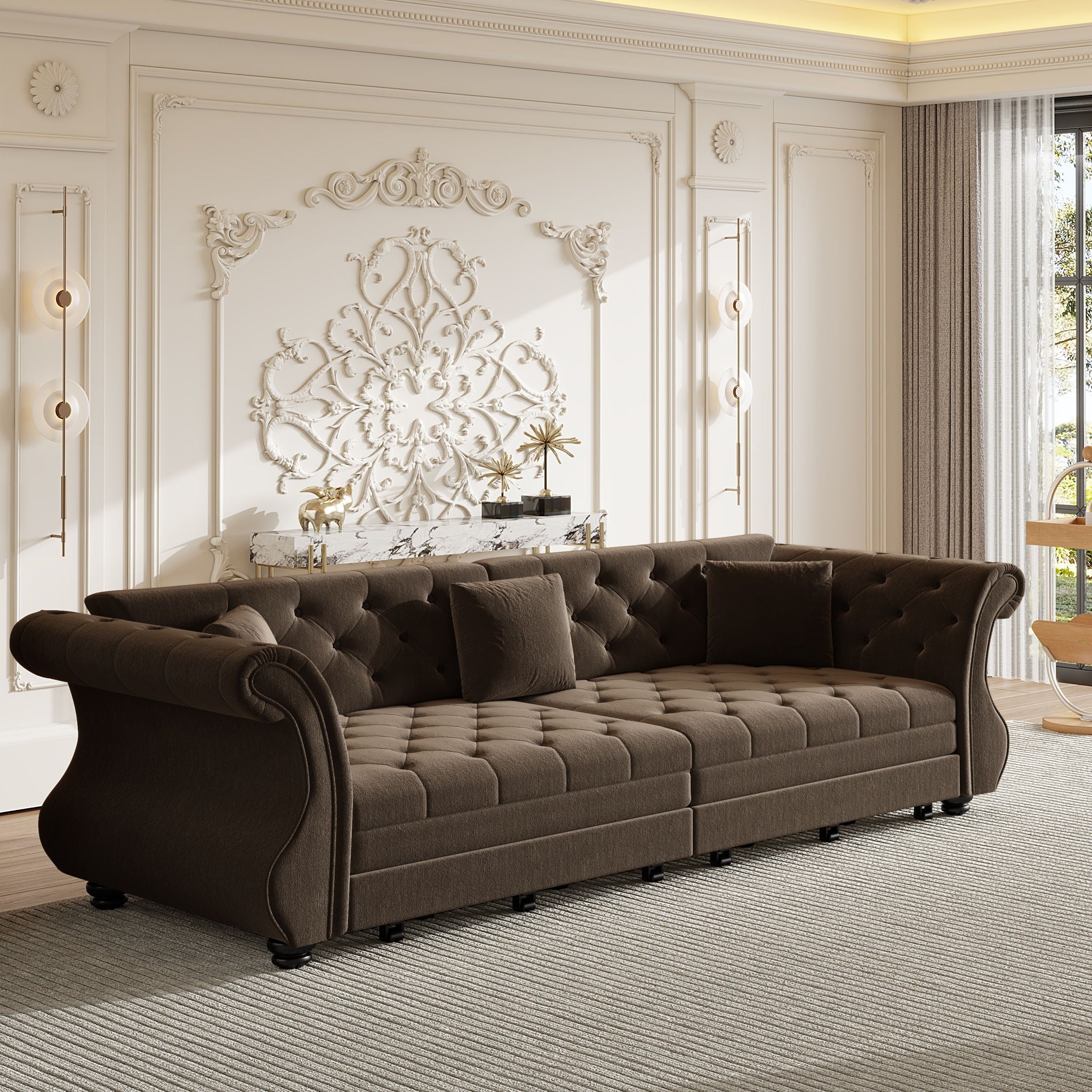 Oversized Chesterfield Pull Out Sofa Bed with Flower Tufting