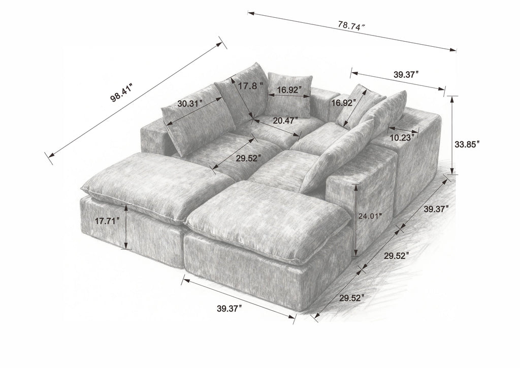 Sofa Sectional Modern Chenille Cloud Modular with Configurable Comfort