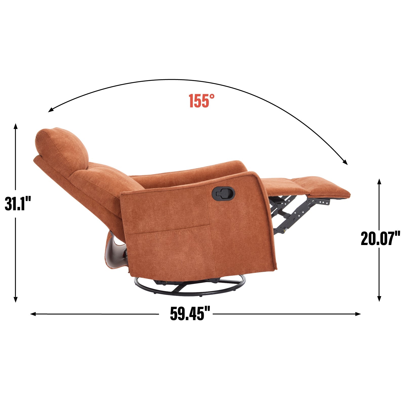 Heated Massage Recliner Chair Swivel Rocker Fabric Orange