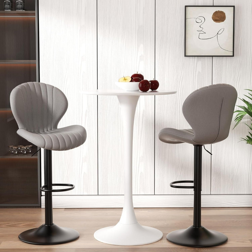 Light Grey Swivel Bar Stools Set Of 3 With High Backrest