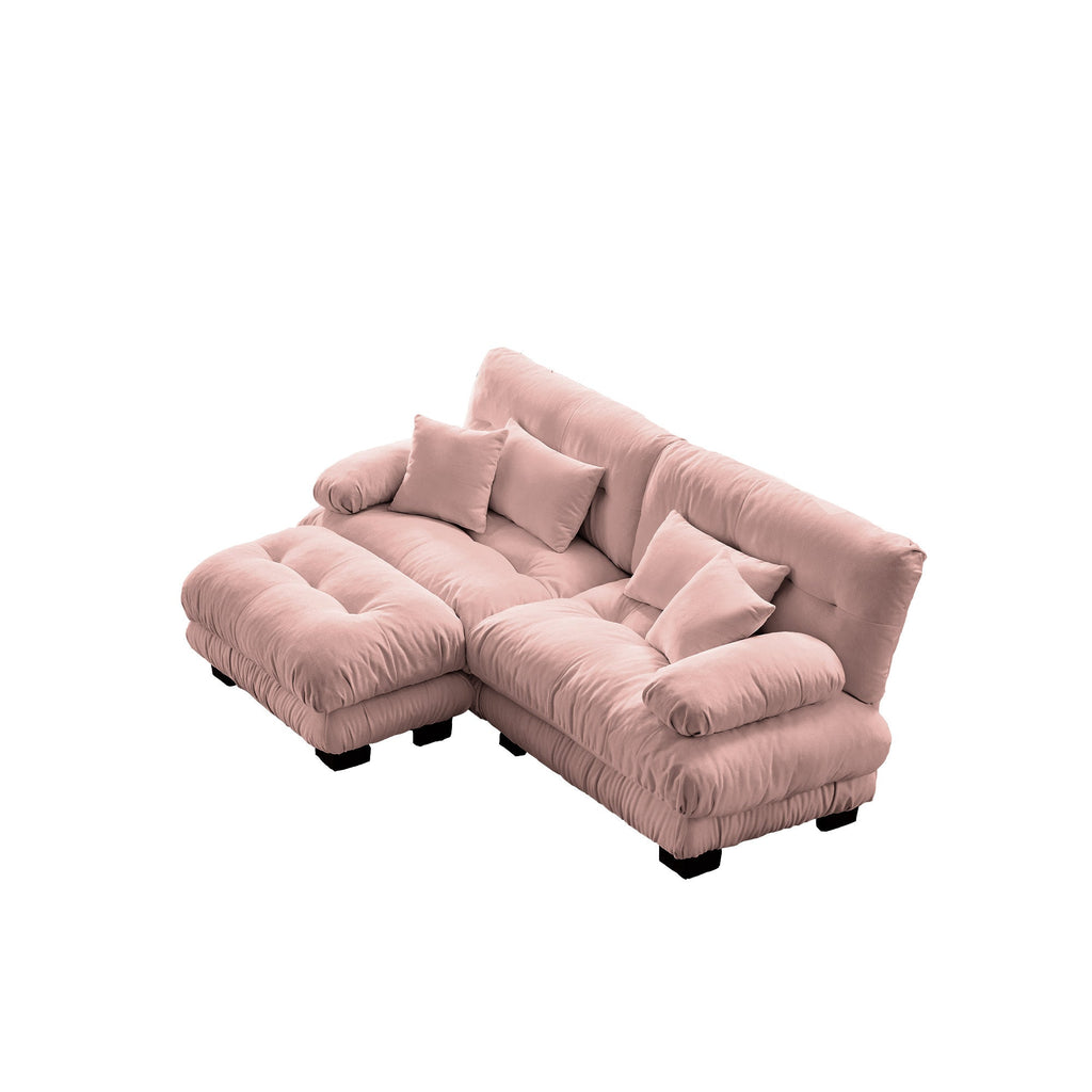 Sectional Sofa Curved Chenille Pink with Convertible Ottoman