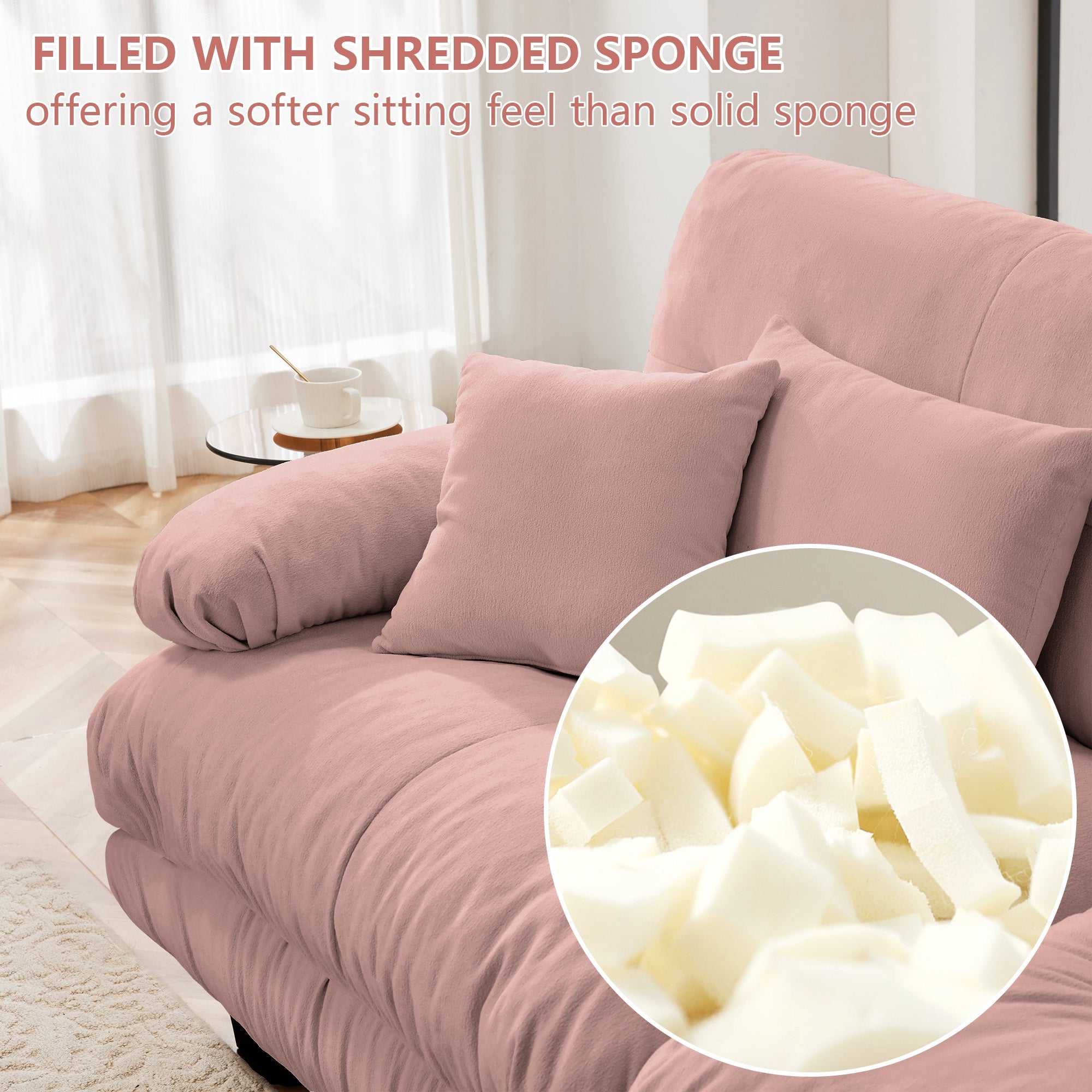 Sectional Sofa Curved Chenille Pink with Convertible Ottoman