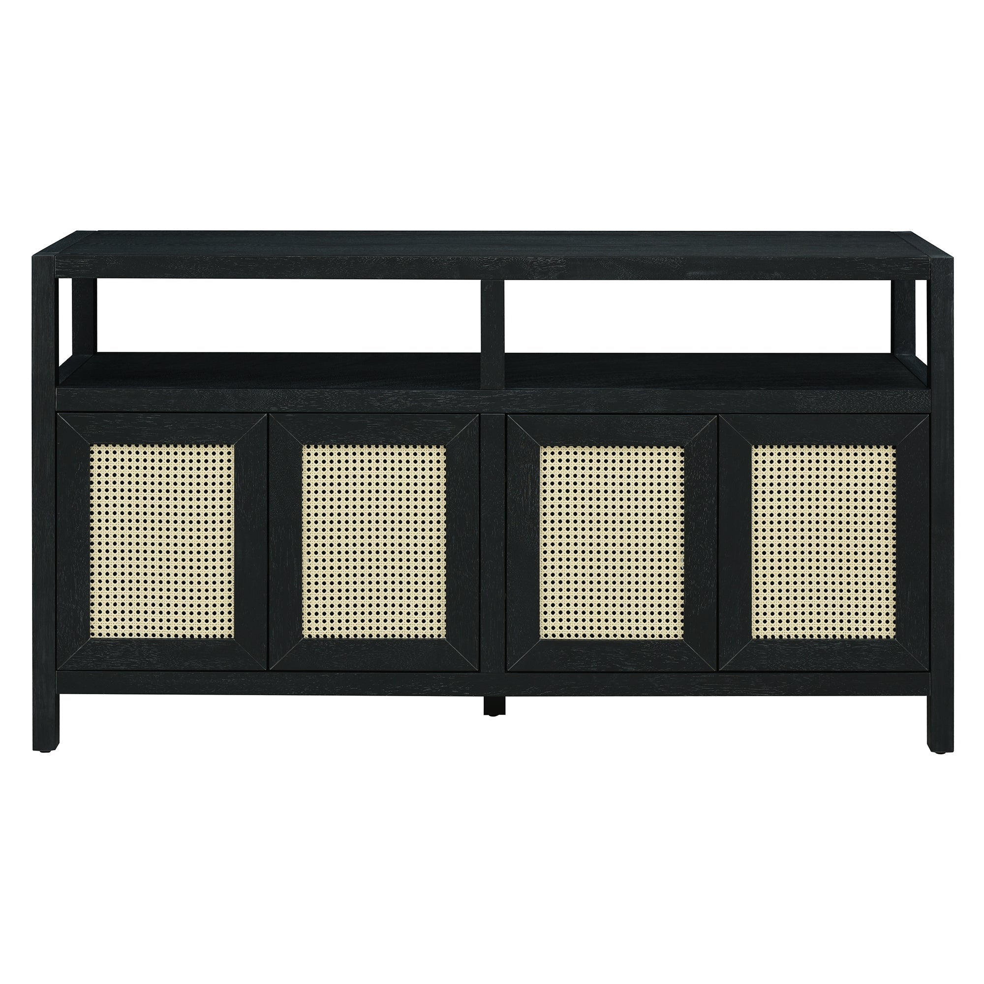 TREXM Bohemian Style Rattan Buffet Storage Cabinet with Solid Wood Frame