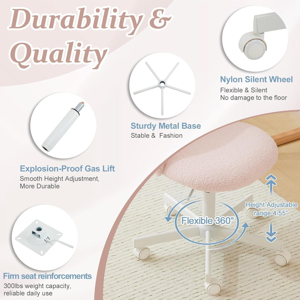 Pink Teddy Desk Chair With Lumbar Support And Wheels
