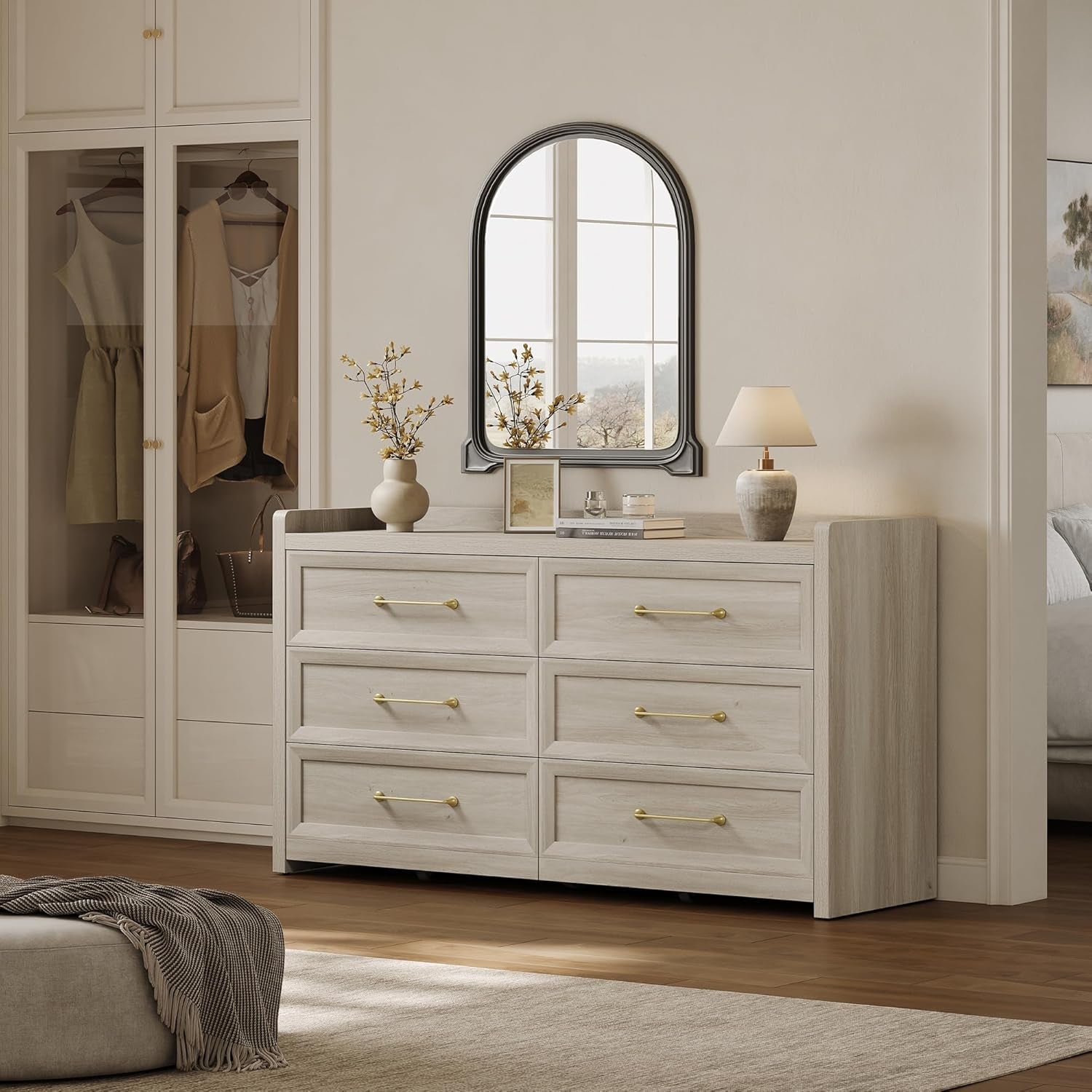 56InchExtraWideGreyOakDresser With LargeStorage Drawers