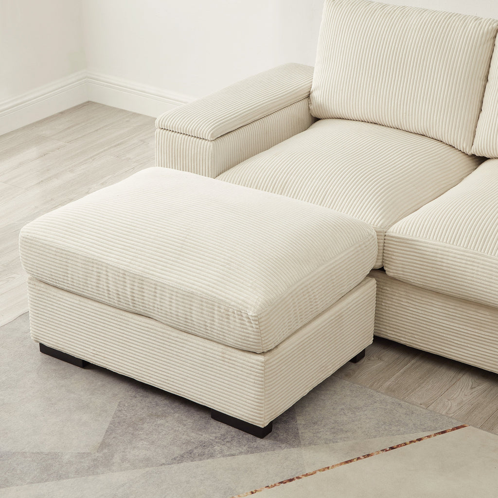 Sectional Sofa L-Shaped Modern Corduroy Beige 122-inch Sleeper with Ottomans