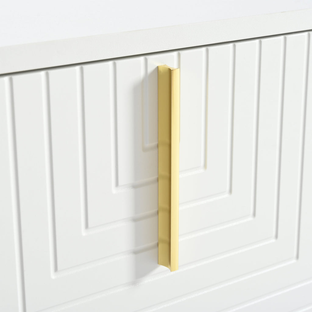 TV Stand Modern White Gold Geometric Door MDF Adjustable Shelves Fits 80 In