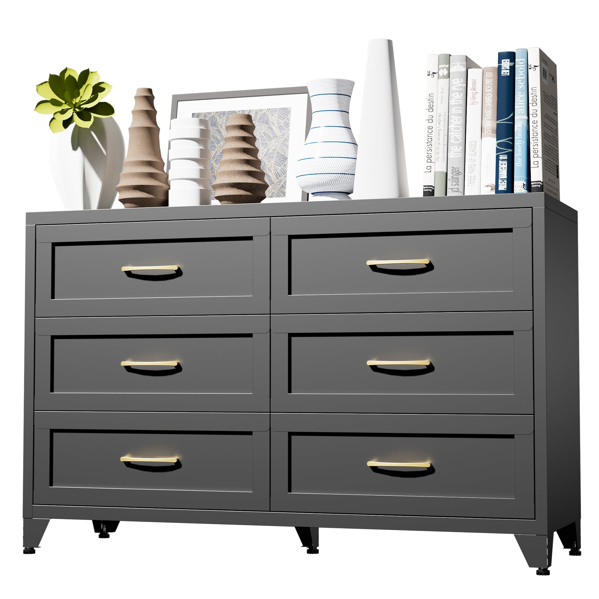 Dresser 6-Drawer Black Steel Smooth-Glide Powder Coat 47.3x15.8x30 In