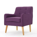 Mid-Century Modern Arm Chair with Tufted Back, Purple Fabric, Birch Wood Legs