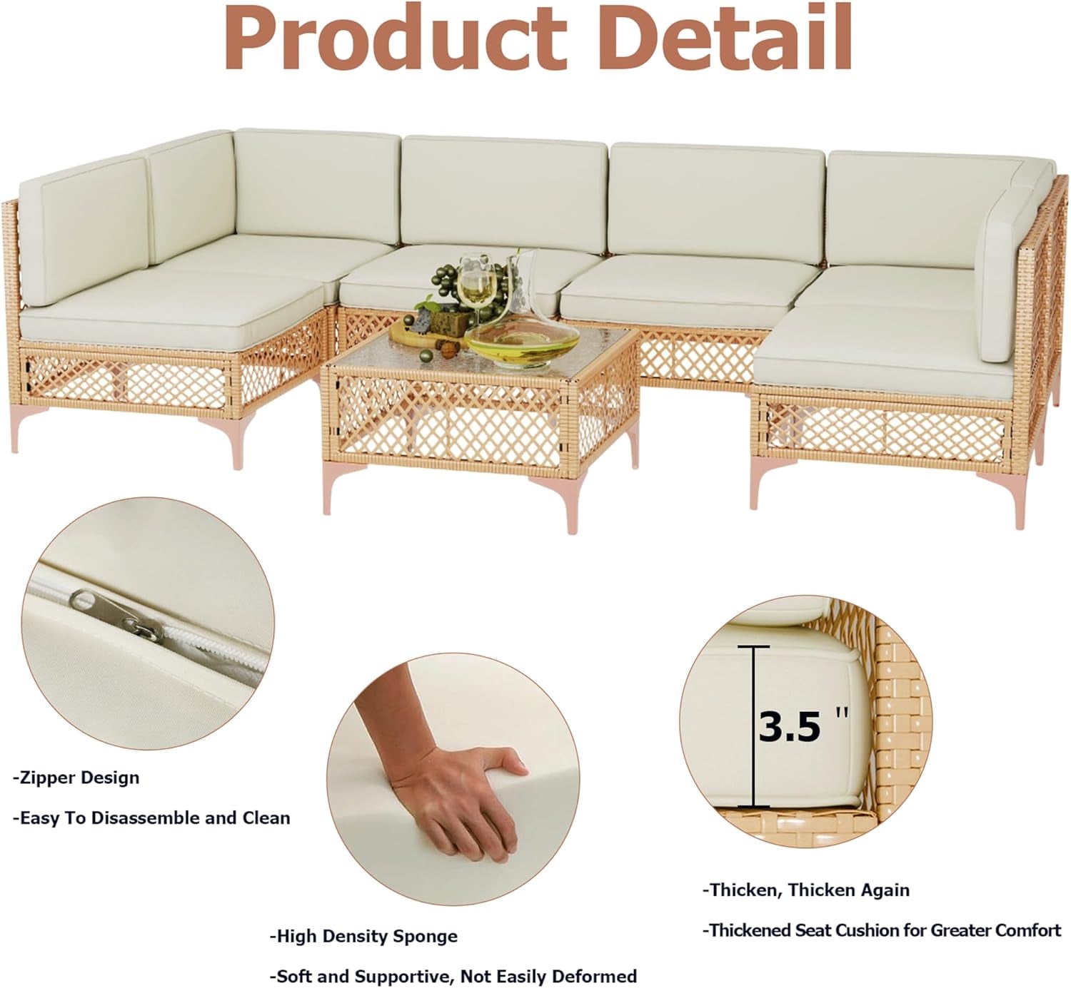 7 Piece Outdoor Wicker Sectional Set With Tempered Glass