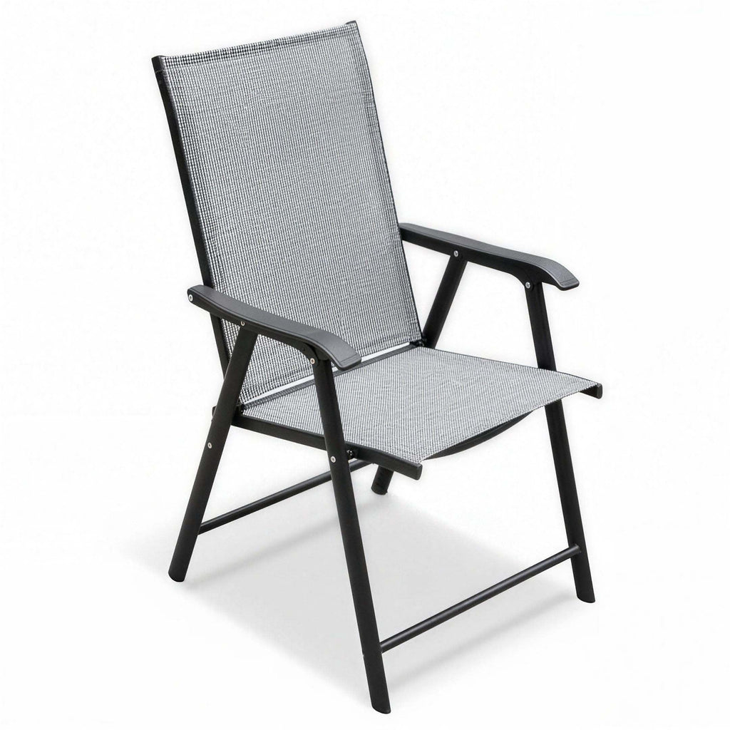 Outdoor Dining Set Metal Black 5 Piece Square Table 4 Folding Chairs Seats 4