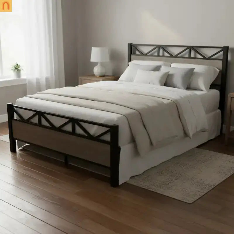 Bed Frame Industrial Metal Brown Easy Assembly Center Support Full Size