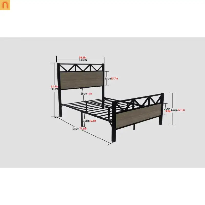 Bed Frame Industrial Metal Brown Easy Assembly Center Support Full Size