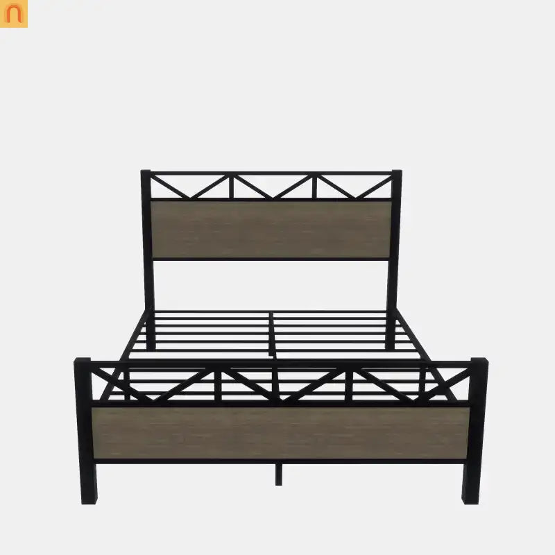 Bed Frame Industrial Metal Brown Easy Assembly Center Support Full Size