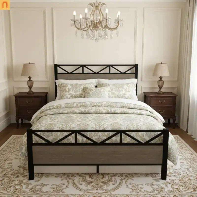 Bed Frame Industrial Metal Brown Easy Assembly Center Support Full Size