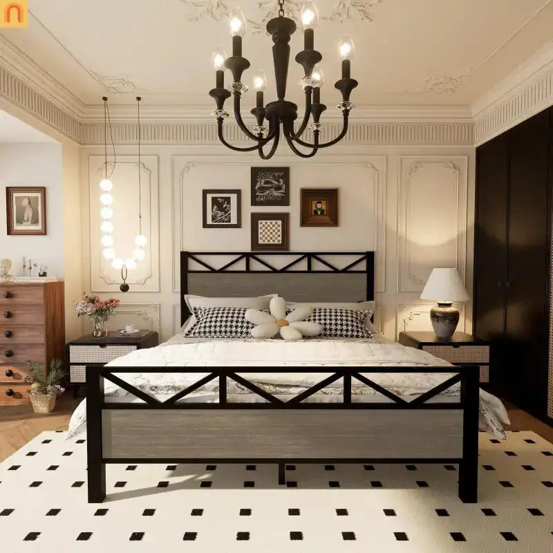 Bed Frame Industrial Metal Brown Easy Assembly Center Support Full Size