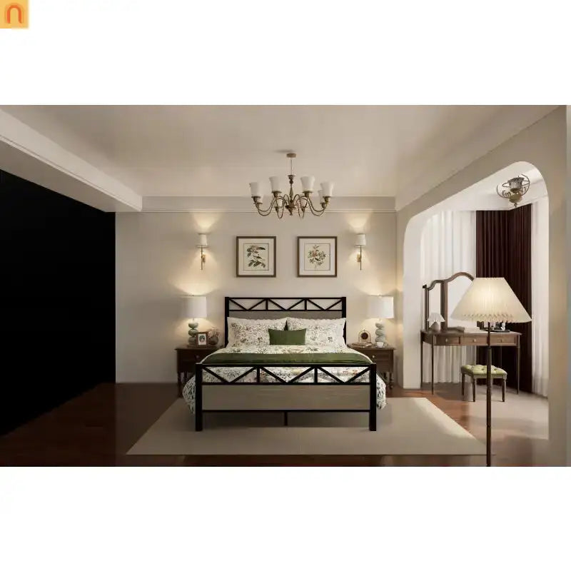 Bed Frame Industrial Metal Brown Easy Assembly Center Support Full Size