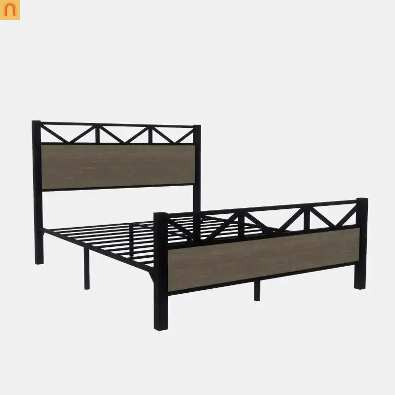 Bed Frame Industrial Metal Brown Easy Assembly Center Support Full Size