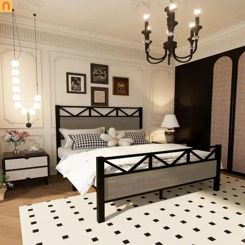 Bed Frame Industrial Metal Brown Easy Assembly Center Support Full Size