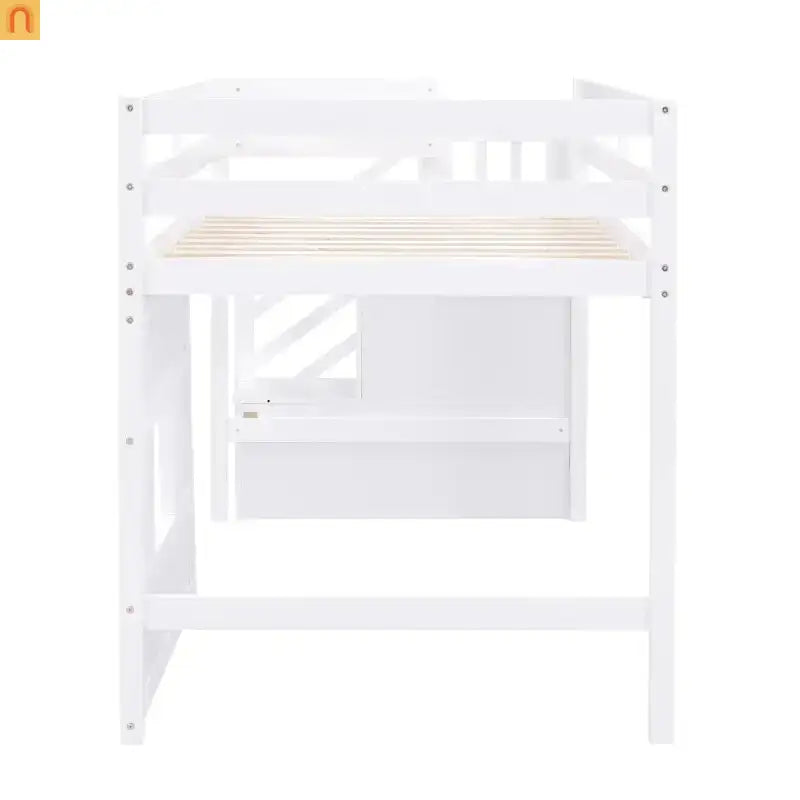 Bed Frame Minimalist Solid Pine Wood White Twin Loft Style Storage Staircase