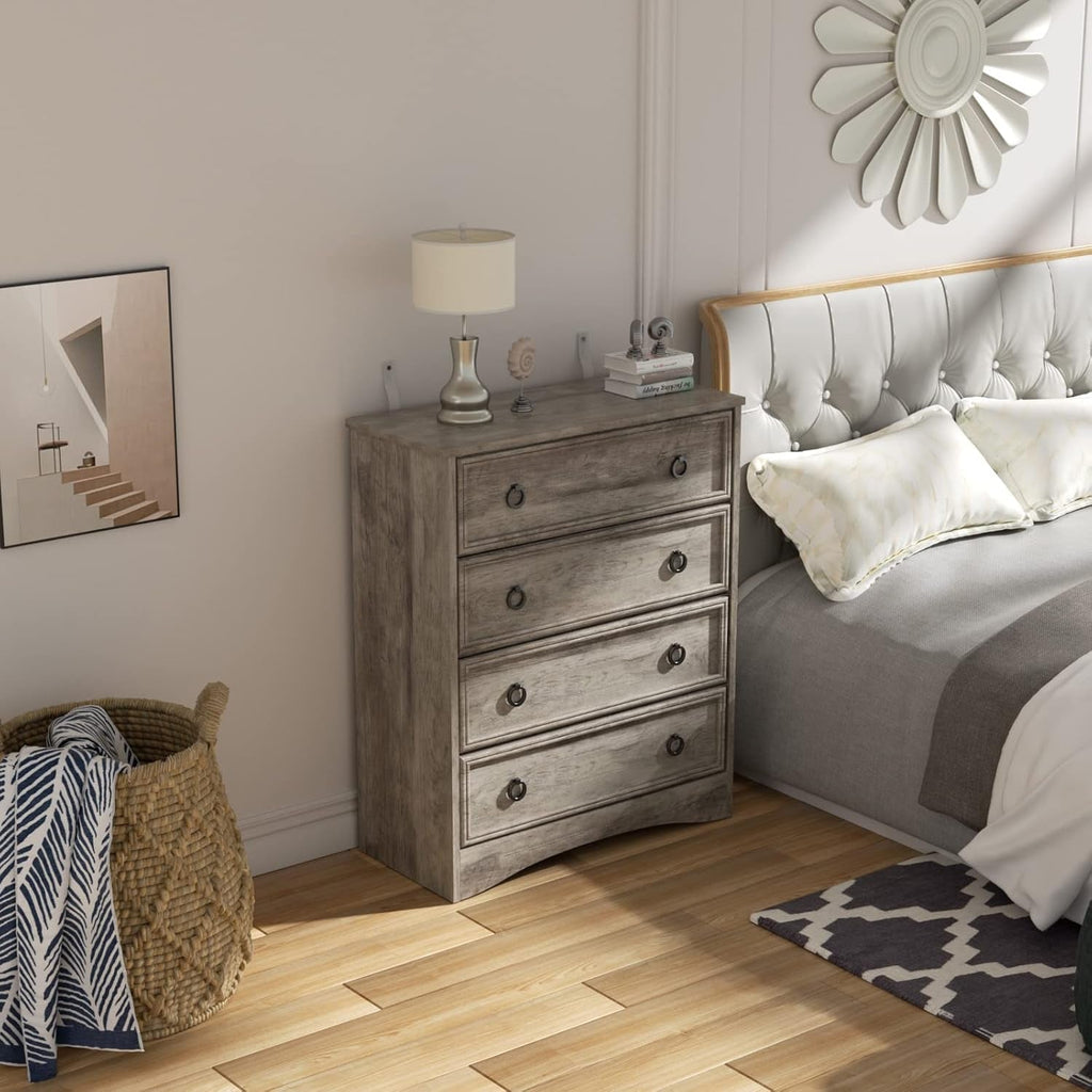 Gray 4 Drawer Dresser With ModernArchitectural Storage