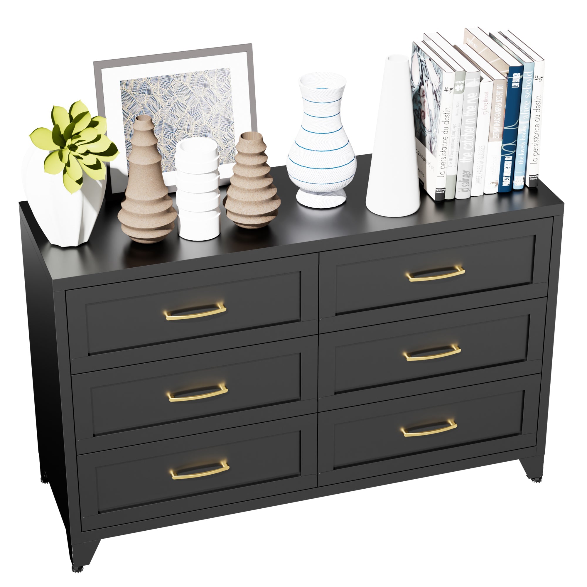 Dresser 6-Drawer Black Steel Smooth-Glide Powder Coat 47.3x15.8x30 In