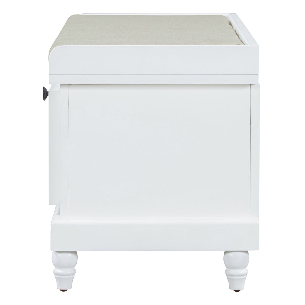 Entry Bench Fluted MDF White Cushioned Seat 3 Drawers 44x16x19 In 220 LB