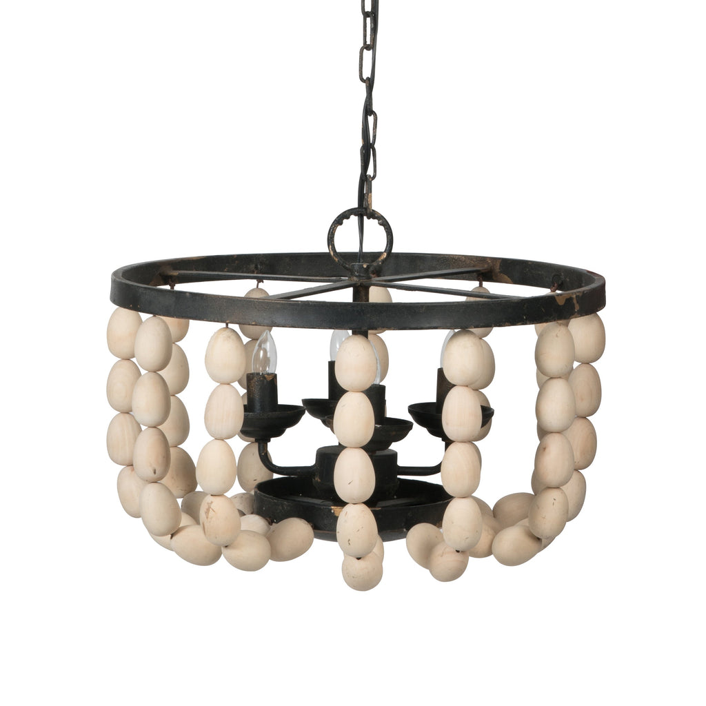 Chandelier Black Frame Cream Beaded 4-Light 19 In 14 In