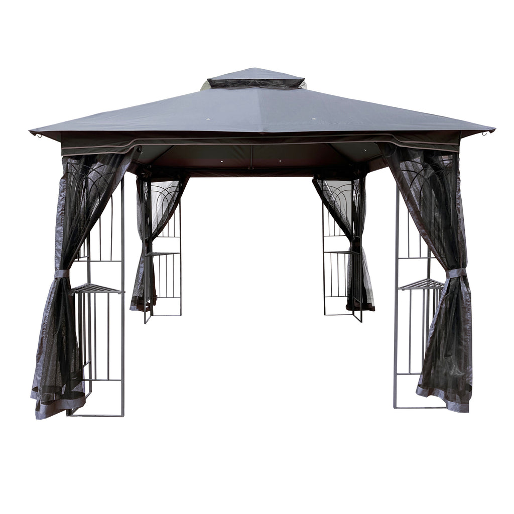 Gazebo Steel Gray 10x10 Ft Double Vented Roof Mesh Sidewalls UV-Resistant